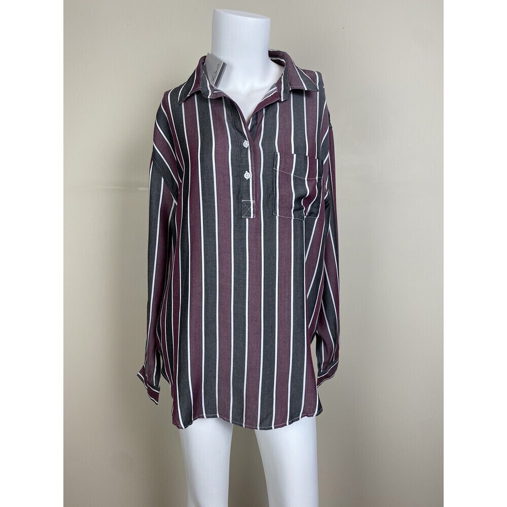Rails Long Sleeve Blouse Top In Merlot Black White Stripe Size M $250